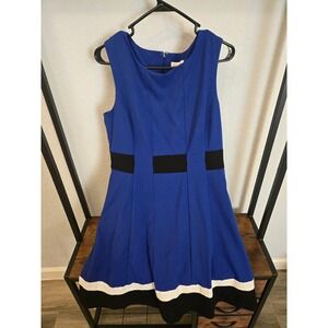 Calvin Klein Blue Black White Colorblock Sleeveless Sheath Dress Size 12